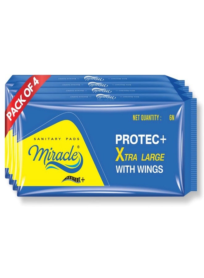 Miracle Protec+ Super Ultra Soft Feel | Leakage Protection | Regular All Day and Night Sanitary pad | XL 280MM | Pack of 4 | 24 Sanitary Pads With Wings - Image 1